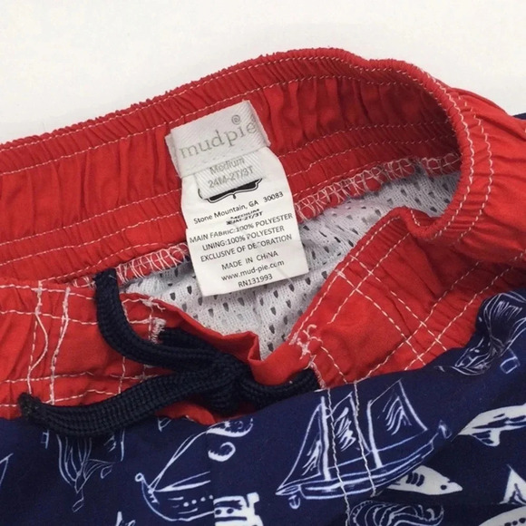 Mudpie Boys Ocean Print Swim Trunks size 24M/2T/3T - Picture 3 of 5